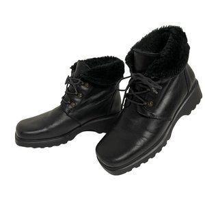 La Canadienne Womens‎ Leather Combat Boots Size 9 Black Shearling Lining